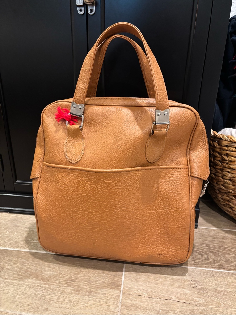 Vintage Tan Faux Leather Satchel Handbag Travel Carry On Bag Retro Purse MCM